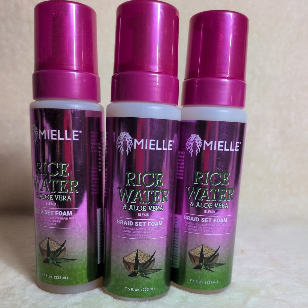 MIELLE Rice Water & Aloe Vera Braid Set & Wrap Foam, 7.5 fl oz ea, (3 PK)  *NEW*